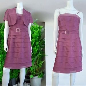 JS collection cocktail dress with bolero spaghetti straps purple lilac jacket